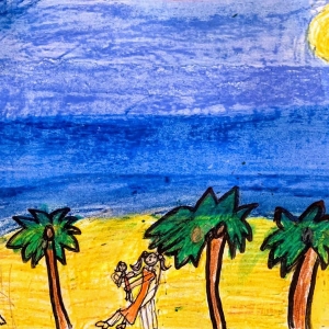 Cover Art by Navya Singh, our 7-year-old friend and listener, for Ammu's 1st Birthday.