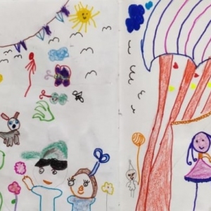 Cover art by siblings Yashvi and Tanush Dutt – our 6 & 5 year old friends and listeners, for Kengeri Kannan goes to the village fair.