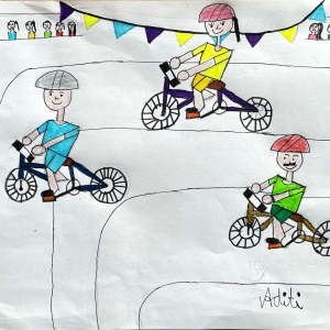 Cover Art by Aditi Nikhil Eldurkar, our 8-year-old friend and listener, for Kengeri Kannan takes part in a bicycle race.