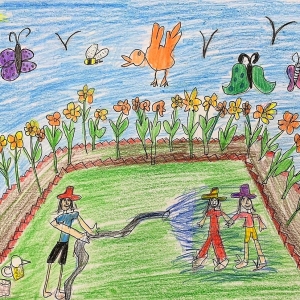 Cover Art by Navya Singh, our 7-year-old friend and listener, for Mishti and Tara's day in the garden.