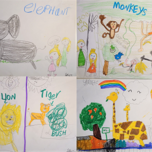 Cover art by Seher Sekhon, our 6.5-year old friend and listener, for Nani and Mishti go to the zoo again.