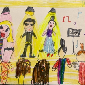 Cover Art by Kaveri Anand Agarwala, our 5-year-old friend and listener, for Nani and Mishti go to a music concert - Part 2.
